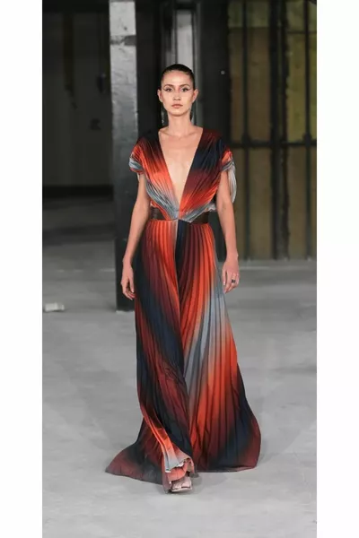 Maxi abito da sera Perrin con motivo sfumato plissettato da donna