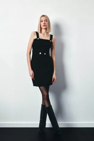 Mini Skirt with Snap Accessories - BLACK