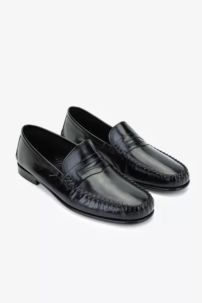 D.LEPORI Mocassins noirs en cuir véritable pour hommes