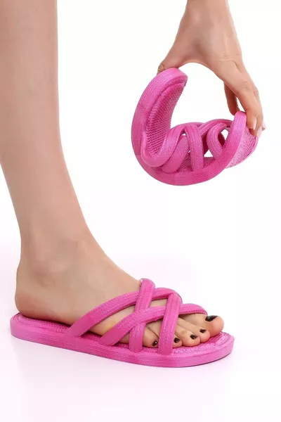 محبوك الخوص نظرة عدم الانزلاق وحيد لينة مرنة النعال شاطئ البحر بركة عارضة النعال