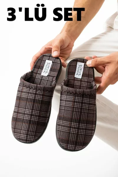 3’lü Erkek Ev Terliği Misafir Terliği Bohça Terliği