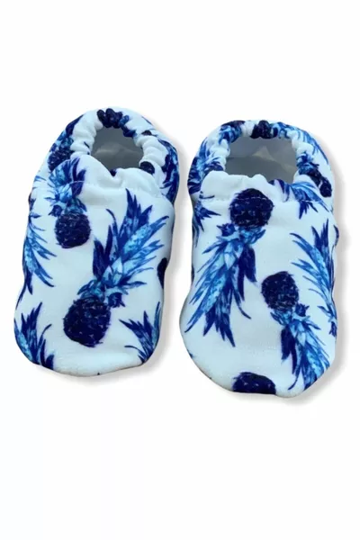 Chaussons fille-garçon bébé bleu ananas à motifs