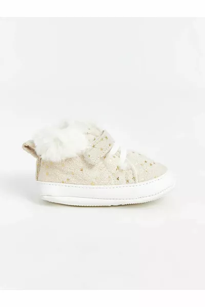 Светло-бежевая обувь Velcro Baby Girl First Step с принтом