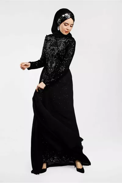 Robe de soirée à paillettes look cape noire pour femmes 