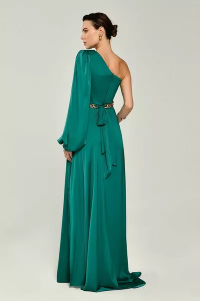 Едно рамо рокля с верига колан талията прозорец детайл