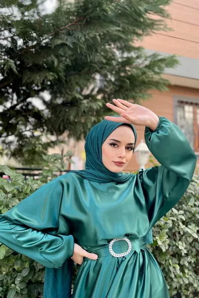 Elastische taille riem satijnen avondjurk groen