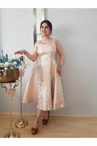 نسائي الذهب الجاكار التفتا ميدي طول مساء اللباس