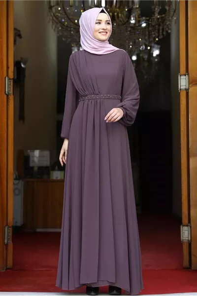 Robe de soirée détaillée drapée rose (ROSE SÉCHÉE) pour femmes T 