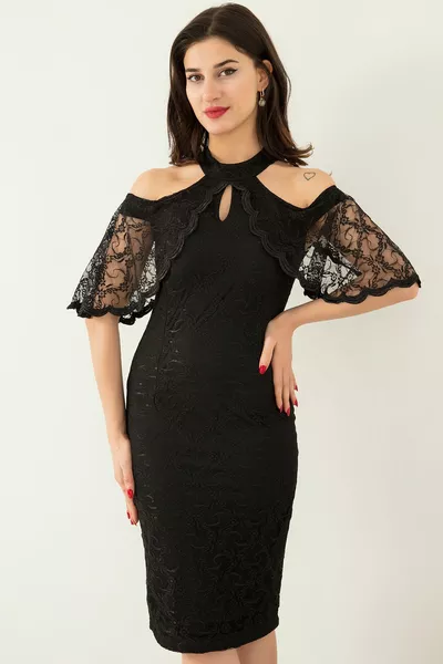 الدانتيل الكتف مفصلة مساء اللباس القصير 