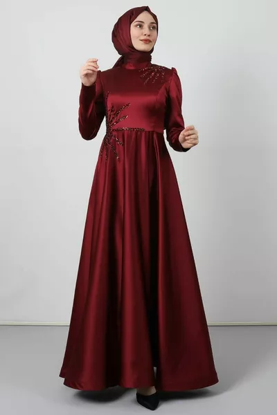 Etek Ucu Tarlatanlı Abiye Bordo