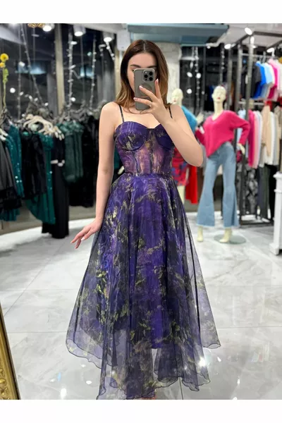 Melosi Chiffon-Abendkleid mit Blumenmuster-Lila