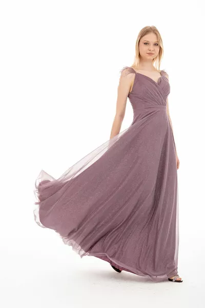 المرأة حبل حزام ريشة مفصلة مطوي طويل بريق توهجت الزفاف دعوة الخطوبة مساء اللباس /  لافندر