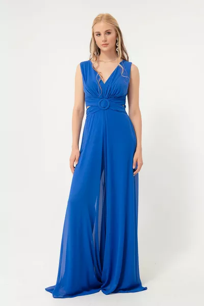 نسائي ساكس الخصر منخفضة قطع الشيفون مساء اللباس