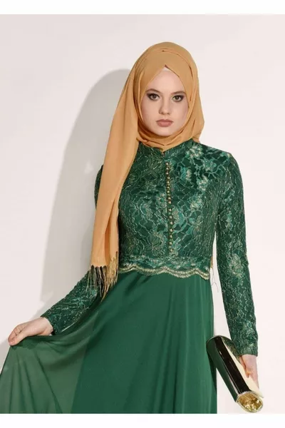 المرأة الأخضر القاضي طوق زر مفصلة مساء اللباس 