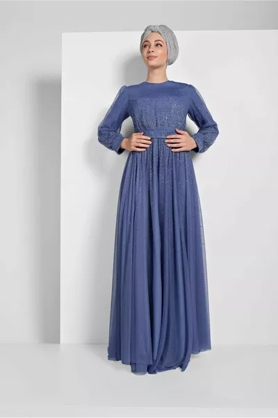 المرأة الأزرق الترتر بريق مساء اللباس 