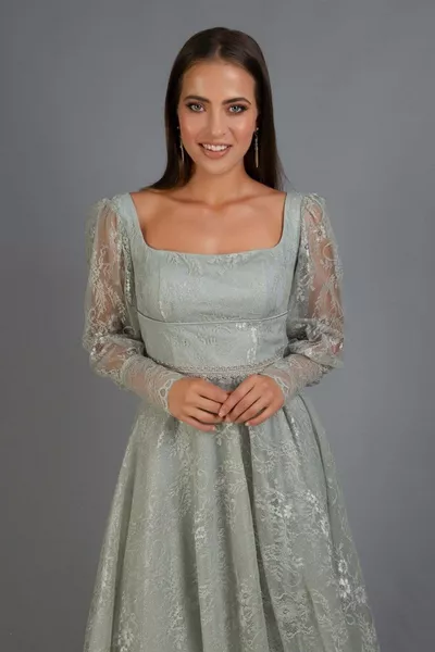 Çağla الدانتيل مربع الرقبة الخطوبة مساء اللباس