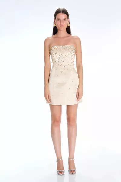 Mini abito da donna ricamato a mano senza spalline Alba Mini Invitation Dress