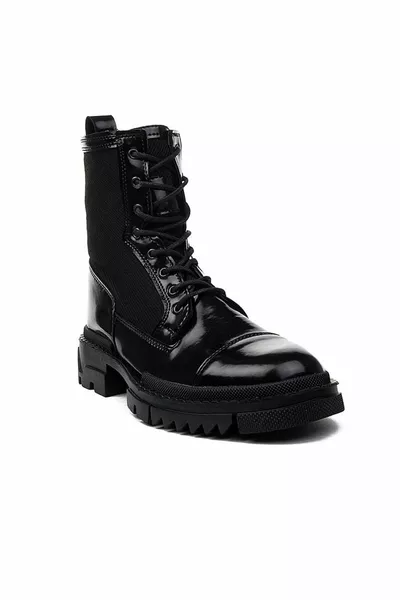 Zwarte postlaarzen voor heren met fleece vetersluiting aan de binnenkant