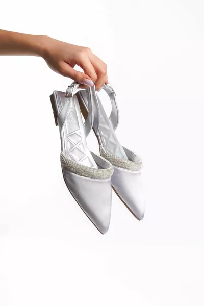 Дамски сиви балетни балетки Сатенен със заострен пръст