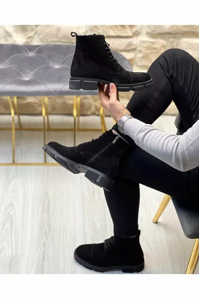  Echtes Leder Schwarz Wildleder Herren Poststiefel