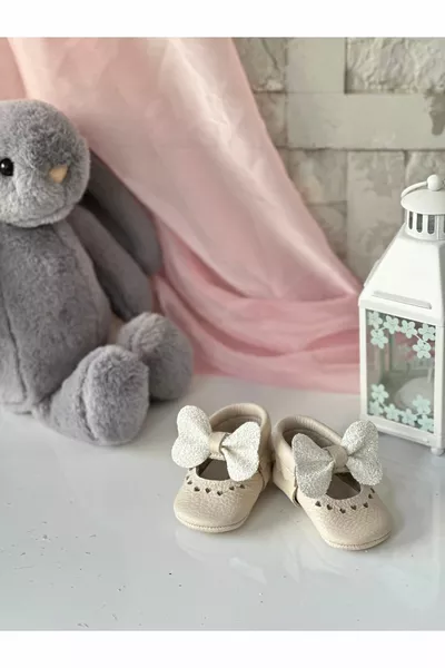 Cream Shine Genuine Leather Baby Loafers