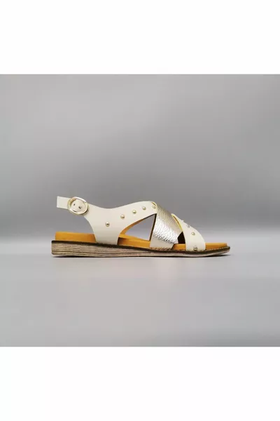 Damensandalen aus echtem Leder mit weißem und lahmem Riemen mit anatomischer Sohle