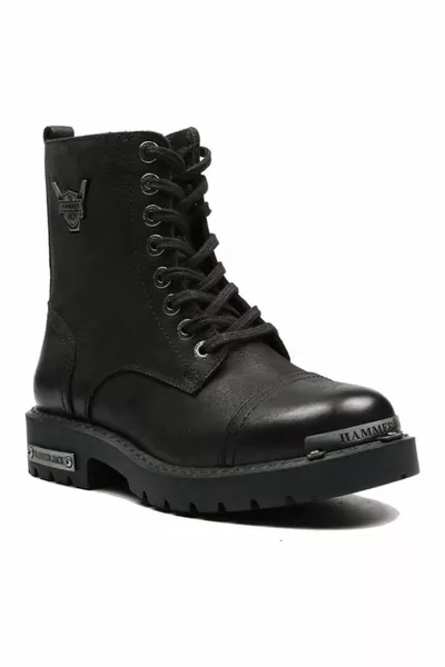  Heren Zwart Echt Leer Metalen Gesp Rubber Dikke Zool Casual Sport Postlaarzen