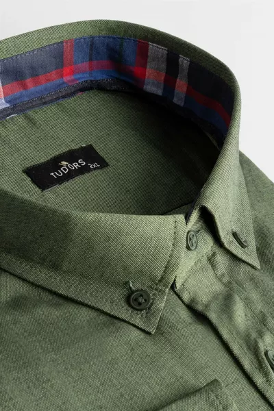 Men's Plus Size Relaxed Fit Cotton Easy-Iron Button-Down Collar Plain Khaki Casual Shirt