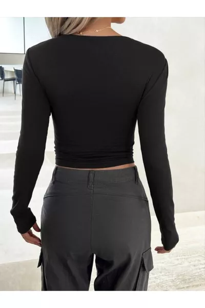 Женская Блузка с длинным рукавом, с круглым вырезом, однотонная, % хлопок