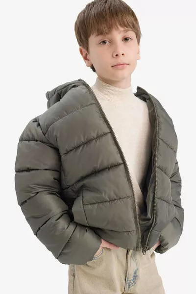 Boys' Hooded Basic Solid Puffer Jacket with Water Repellent AU