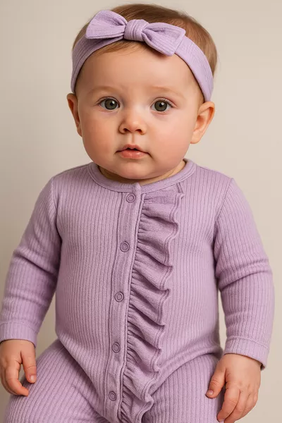 Meisjesbaby lange mouw geribbelde romper met ruches
