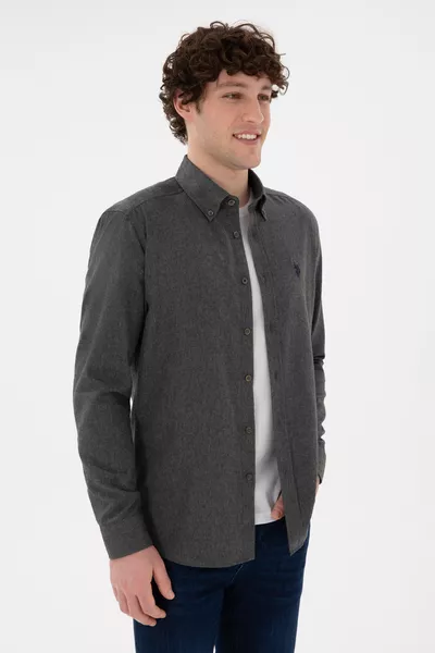 Chemise Homme Basique Anthracite à Manches Longues 