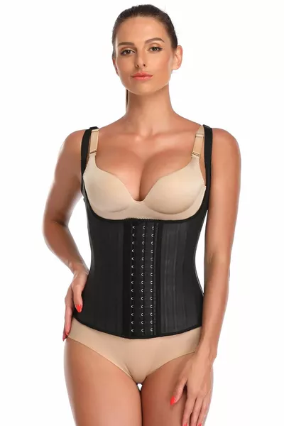 كورسيه لتشكيل الجسم من اللاتكس مع حمالات وحشايا فولاذية وجزء قابل للإغلاق، أسود 