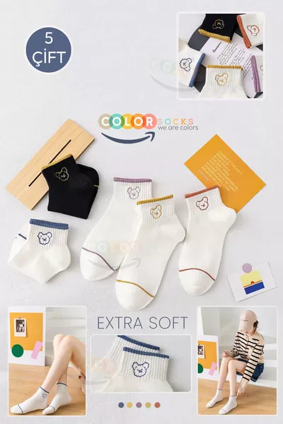 5 أزواج جوارب تنس بنقش باندا لطيفة (ناعم جداً)