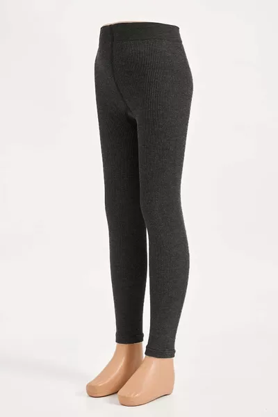 Viscose Striped Pattern Kids Leggings Anthracite Melange
