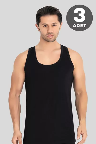 قميص داخلي رجالي أسود من القطن %، عبوة مكونة من 3 قطع