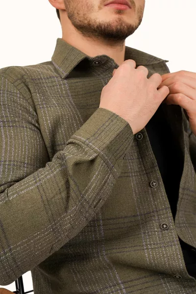 Haki Tek Cepli Oduncu Slimfit Gömlek