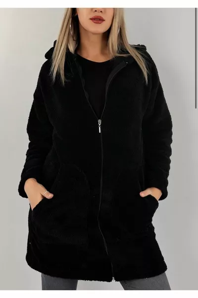 Manteau Douillet à Capuche Noir