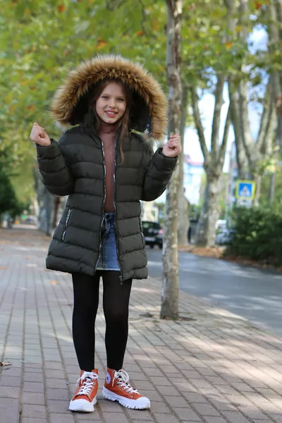 Girls' Khaki Extra Soft Padded Coat with Silver Zipper, Plush Hood, and Faux Fur Lining