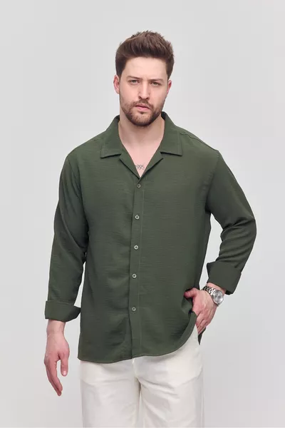 Men's Summer Shirt Khaki Aerobin Loose Fit Oversized Casual Shirt