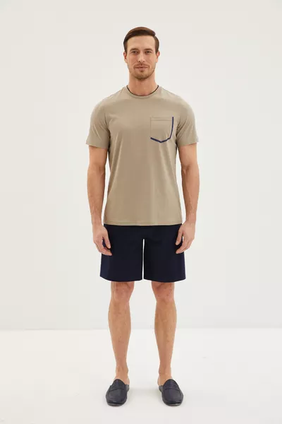 Комплект памучни пижами с контрастна якичка, 2 части