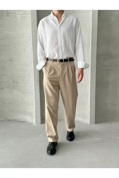 Herren Plissee Baggy-Schnitt Stoffhose