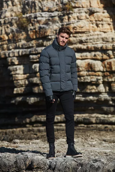 Мужской пуховик с высокой стойкой, водо- и ветронепроницаемый, антрацит