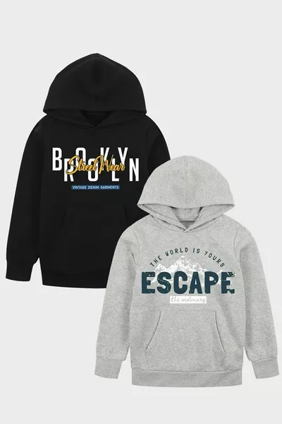 سويت شيرت بجيب مطبوع لطفل ذكر مزدوج