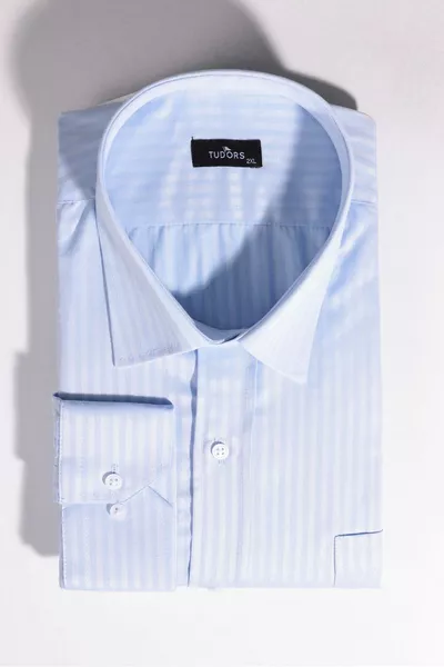 Big Size Long Sleeve Easy Iron Twill Cotton Blue Men's Shirt