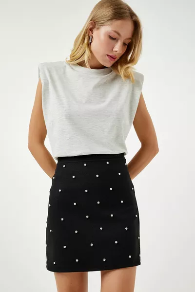 المرأة الحجر الأسود مفصلة المنسوجة كاشيت تنورة 