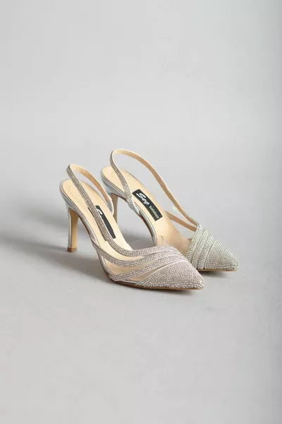 Изберете вечерни обувки на ток от камък (см) Сребро