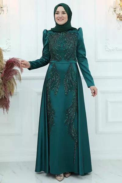 آريا الساتان مساء اللباس الزمرد