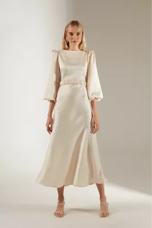 Heleny Özel Tasarım Ekru Nişan Elbisesi