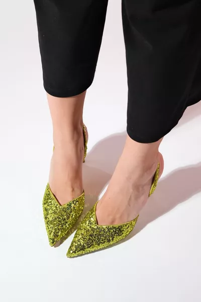 OVERAS Robes de soirée à talons minces pour femmes à paillettes vertes